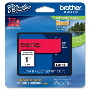 Cinta Brother TZE451 Negro sobre Rojo, 24mm x 8m