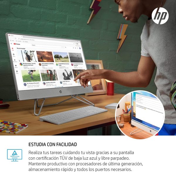HP ProOne 245 23.8 inch G10 All-in-One Desktop PC
23.8" FHD LED UWVA 250N Anti-Glare (1920 x 1080, 1.78 (16:9), AMD Ryzen 3 7320U (2.40 GHz, up to 4.10 GHz, 4 cores) with AMD Radeon™ Graphics, Windows® 11 Home Standard Single Language, 256GB M.2 PCIe NVMe 2280 Value 4X4 SSD, 8GB 6400MHz LPDDR5 (Soldada), Realtek Wi-Fi 6 8852BE (2x2) and Bluetooth® 5.3 Wireless Technology, 5MP Camera, Garantia 1 año, Teclado y Mouse USB - Image 4