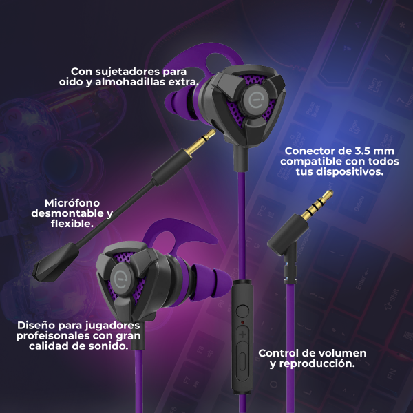 AUDIFONOS CON MICROFONO DESMOTABLE - NEGRO/MORADO - Image 3