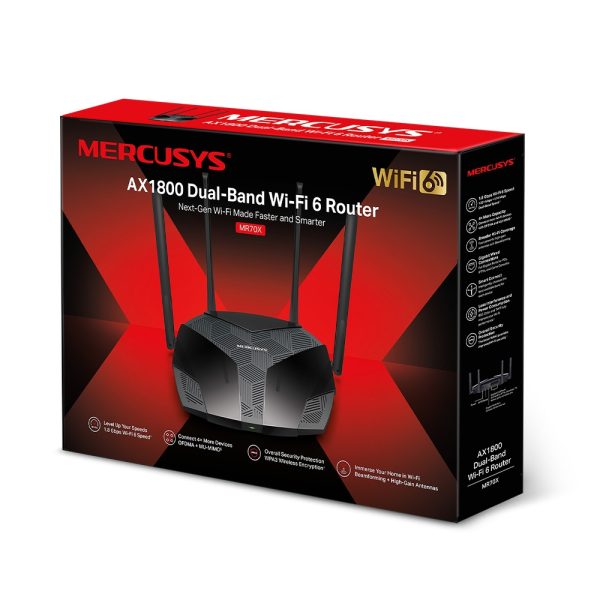 Mercusys MR70X Wi-Fi 6 IEEE 802.11ax Ethernet Router inalámbrico - Banda dual - 2.40GHz Banda ISM - 5GHz Banda UNII - 4 x Antena(4 x Externo) - 230.40MB/s Velocidad Inalámbrica - 3 x Puerto de red - 1 x Broadband Port - Gigabit Ethernet - Compatibilidad con VPN - De Escritorio - Image 5