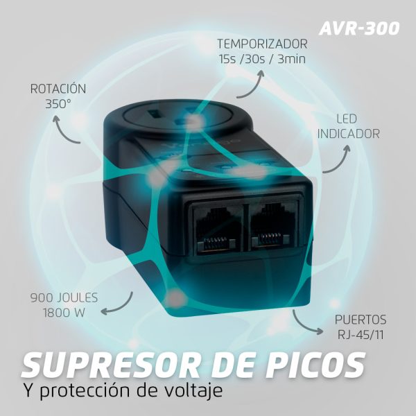 PROTECTOR DE VOLTAJE VORAGO AVR -300 RJ45/RJ11 PORTATIL 900 JOULES - Image 6