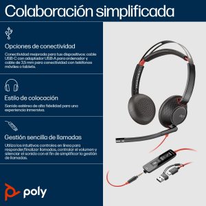 Poly Audífonos con Micrófono BlackWire 5220, Alámbrico, 2 Metros, Negro
