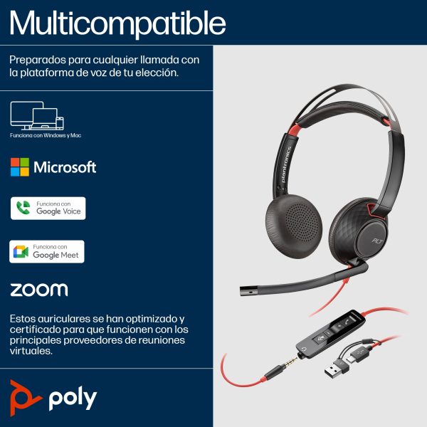 Poly Audífonos con Micrófono BlackWire 5220, Alámbrico, 2 Metros, Negro - Image 3