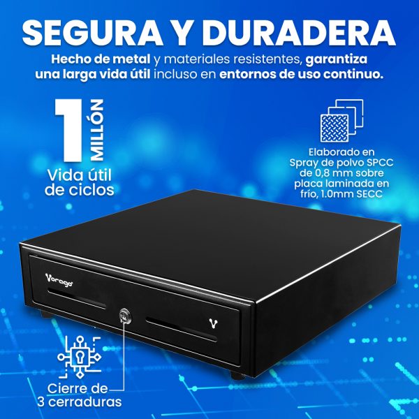 Caja Vorago CD-100 - 5 Billete - 8 Moneda, - Accionado por la impresora - Metálico - Negro - Image 4