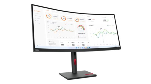 Monitor LED Lenovo ThinkVision T34w-30 34" (863.6mm) Class UWQHD Pantalla curva - 21:9 - Negro oscuro - 86.4cm (34") Viewable - Vertical Alignment (VA) - WLED Retroiluminación - 3440 x 1440 - 16,7 Millones de colores - 350cd/m² - 4ms - 60Hz Refresh Rate - HDMI - DisplayPort - Concentrador USB - Image 2