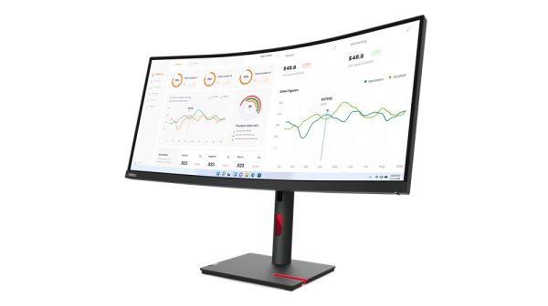 Monitor LED Lenovo ThinkVision T34w-30 34" (863.6mm) Class UWQHD Pantalla curva - 21:9 - Negro oscuro - 86.4cm (34") Viewable - Vertical Alignment (VA) - WLED Retroiluminación - 3440 x 1440 - 16,7 Millones de colores - 350cd/m² - 4ms - 60Hz Refresh Rate - HDMI - DisplayPort - Concentrador USB - Image 3