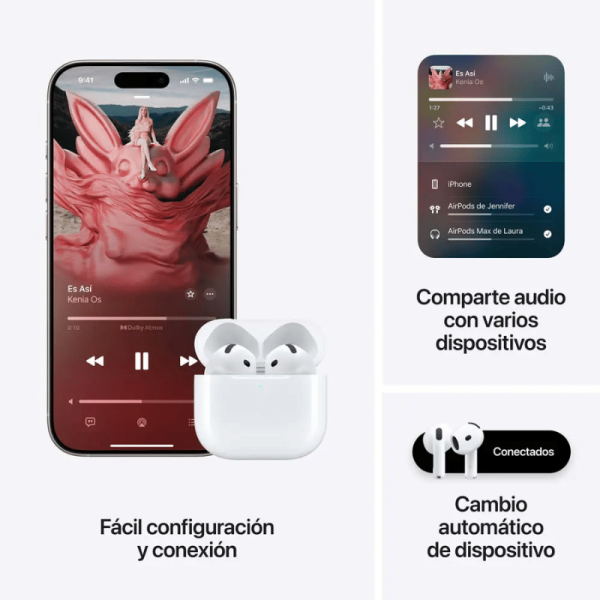 Auricular Apple AirPods 4 True Wireless Auricular Estéreo - Blanco - Siri - Binaural - Intrauditivo - Bluetooth AIRPODS 4 CON CANCELACINACTIVA DE RUIDO - Image 8