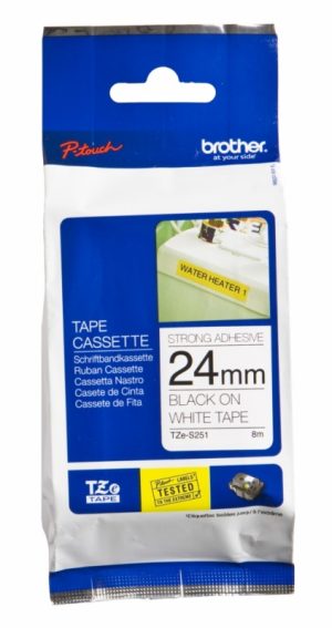 CINTA NEGRO SOBRE BLANCO 24MM X 8M ADHESIVO IND EXTRA FUERTE