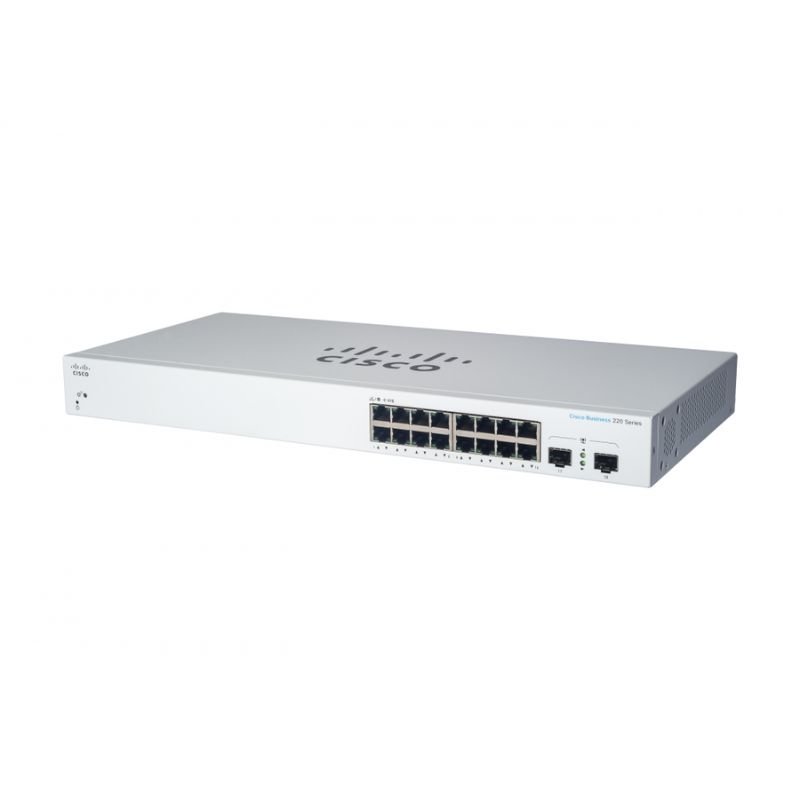Switch Cisco Gigabit Ethernet Business CBS220, 16 Puertos PoE 10/100/1000 + 2 Puertos SFP, 130W, 36 Gbit/s, 8.192 Entradas - Administrable