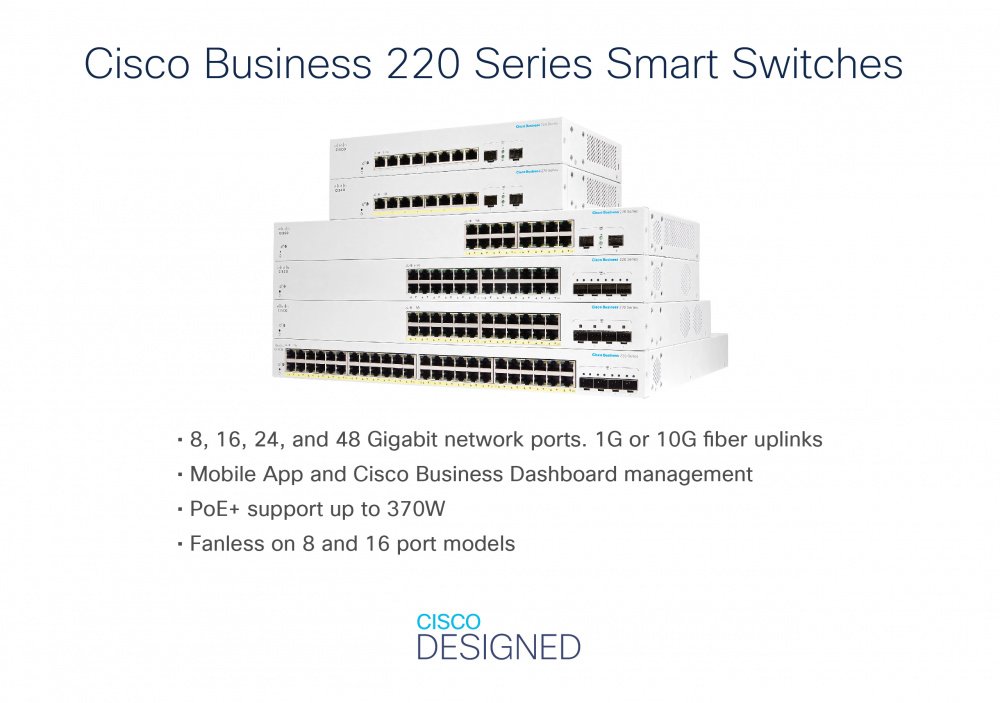 Switch Cisco Gigabit Ethernet Business CBS220, 16 Puertos PoE 10/100/1000 + 2 Puertos SFP, 130W, 36 Gbit/s, 8.192 Entradas - Administrable - Imagen 2