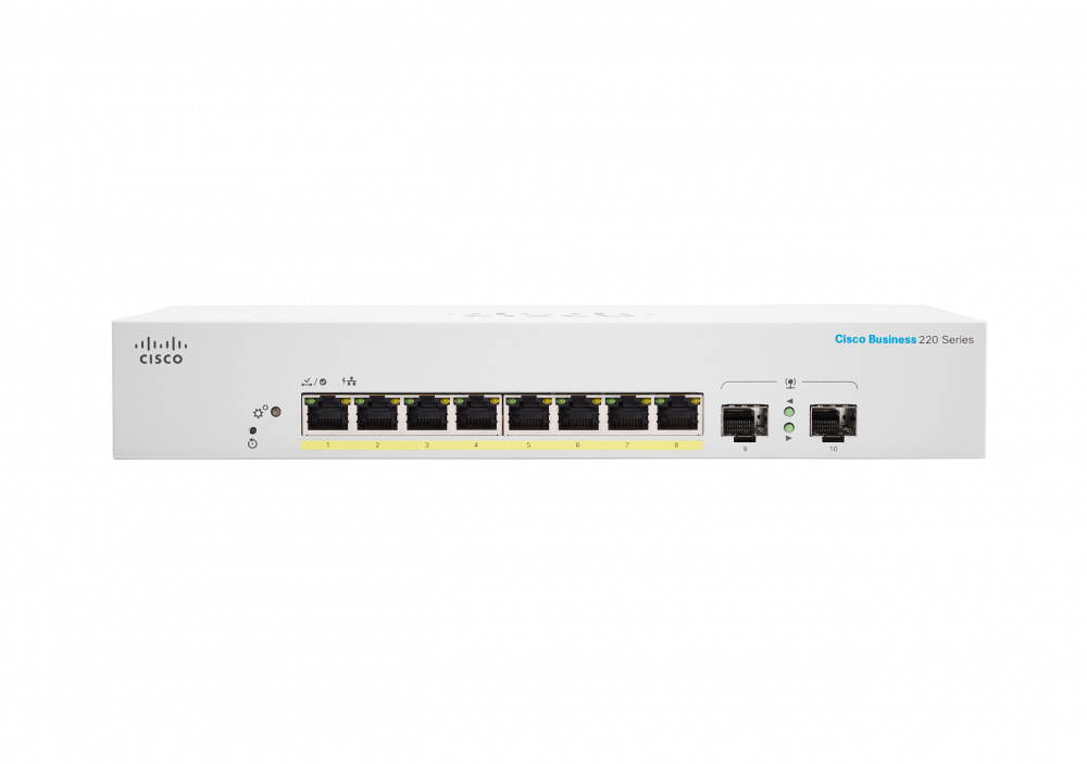 Switch Cisco Gigabit Ethernet Business CBS220, 8 Puertos PoE 10/100/1000 + 2 Puertos SFP, Full PoE 130W, 20 Gbit/s, 8.192 Entradas - Administrable - Imagen 2