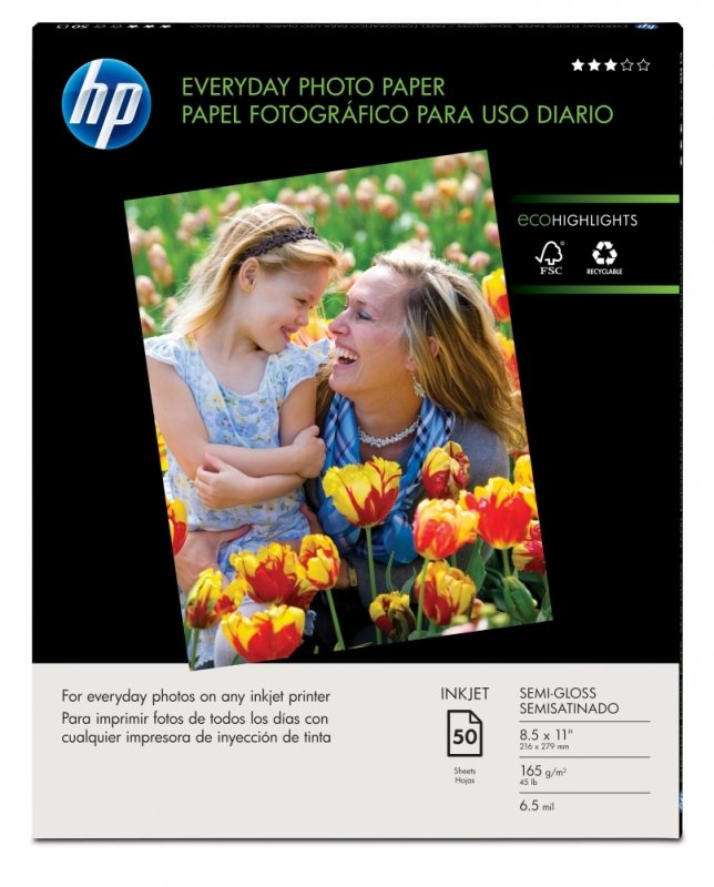 HP Papel Fotográfico Semi Satinado 200g/m², Tamaño Carta, 50 Hojas