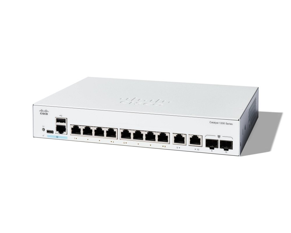 Switch Cisco Gigabit Ethernet Catalyst 1200, 8 Puertos 10/100/1000Mbps + 2 Puertos SFP, 20 Gbit/s, 8000 Entradas - Administrable