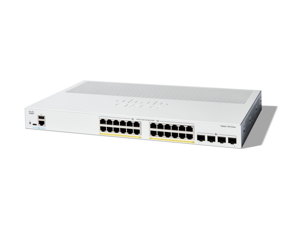 Switch Cisco Gigabit Ethernet Catalyst 1300, 24 Puertos PoE 10/100/1000Mbps + 4 Puertos SFP+, 195W, 128 Gbit/s, 16000 Entradas - Administrable