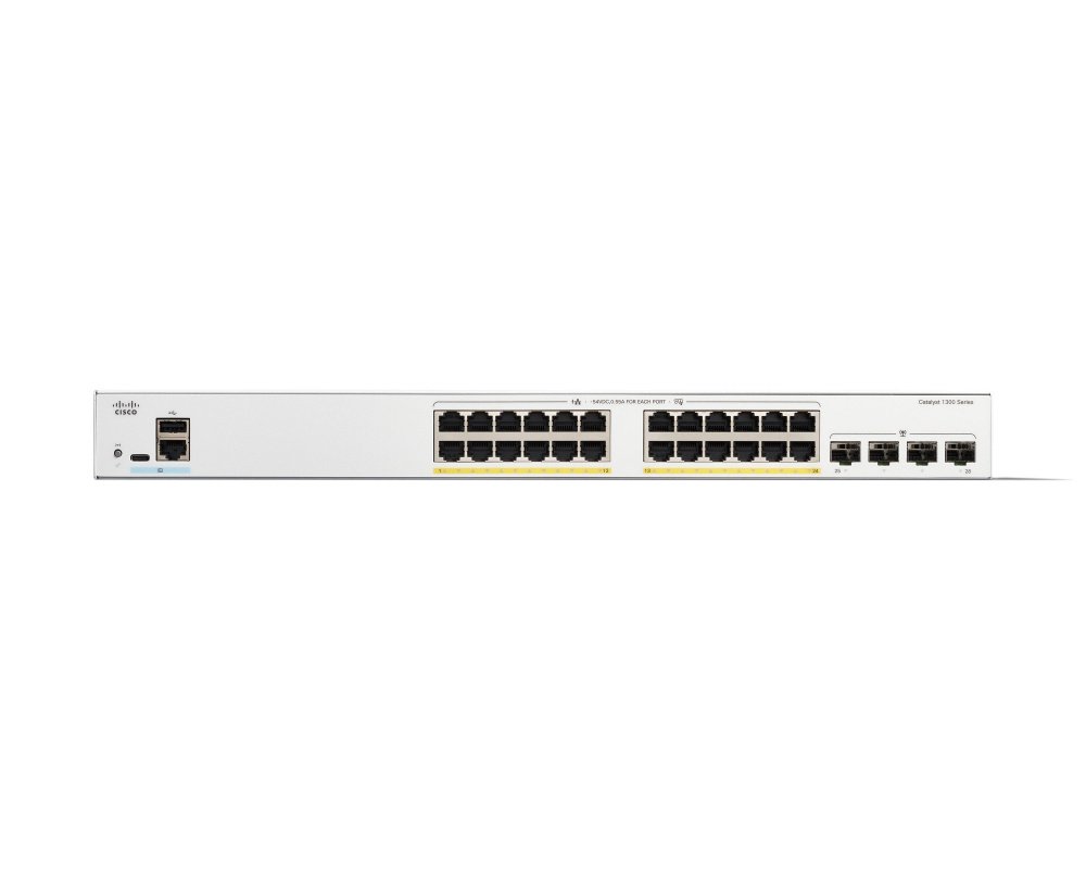 Switch Cisco Gigabit Ethernet Catalyst 1300, 24 Puertos PoE+ 10/100/1000Mbps + 4 Puertos SFP, 370W, 56 Gbit/s, 16000 Entradas - Administrable - Imagen 2